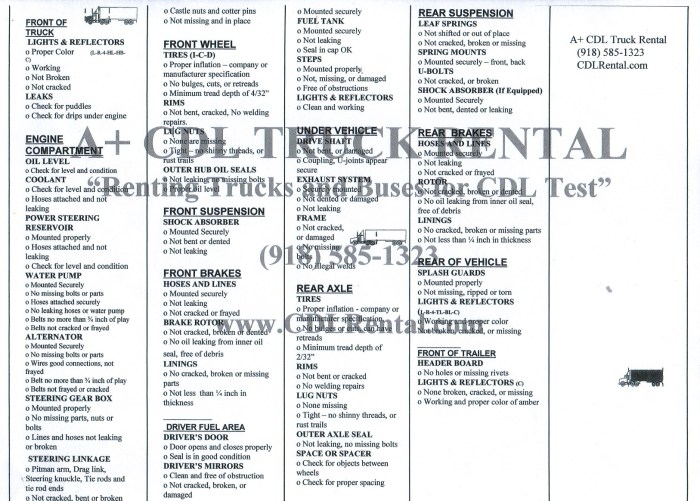 Michigan cdl pre trip inspection checklist